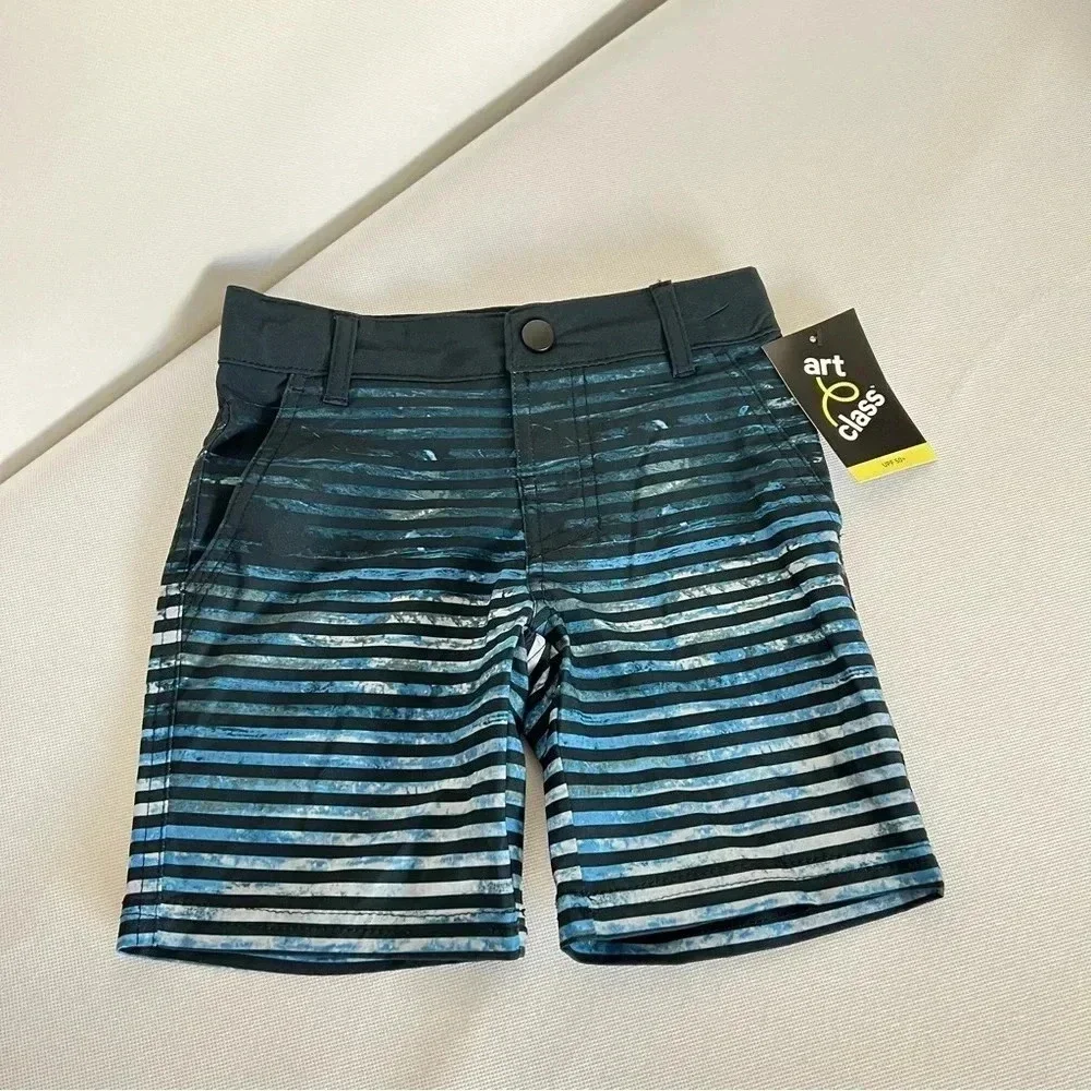 Art Class Striped Hybrid Swim Shorts Size 4 Boys Kids Black Tie Dye