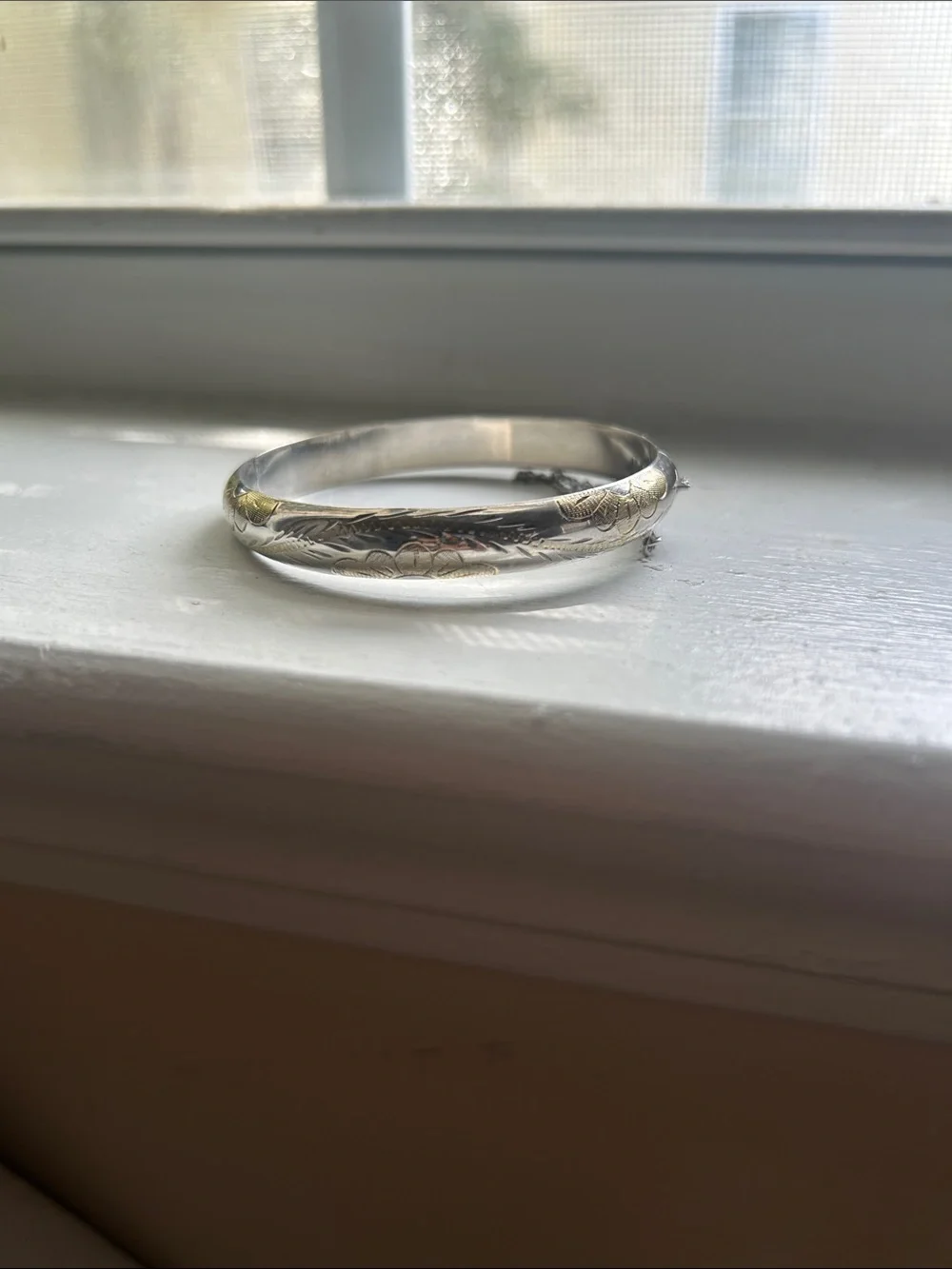 Engraved Sterling silver Bangle Bracelet