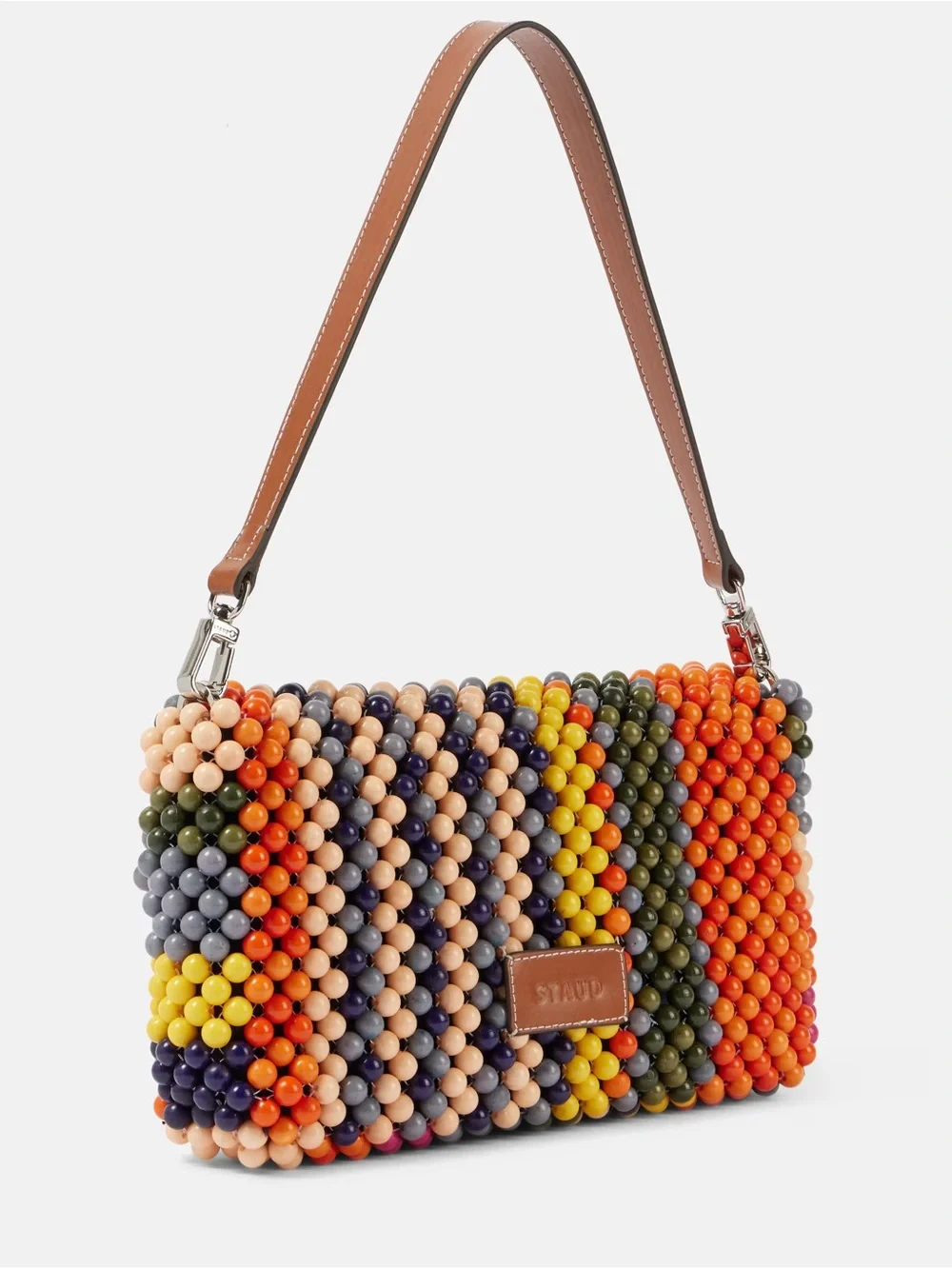 STAUD Timmy Multicolor Beaded Shoulder Bag in Orange, Pink, Yellow, Green, Navy