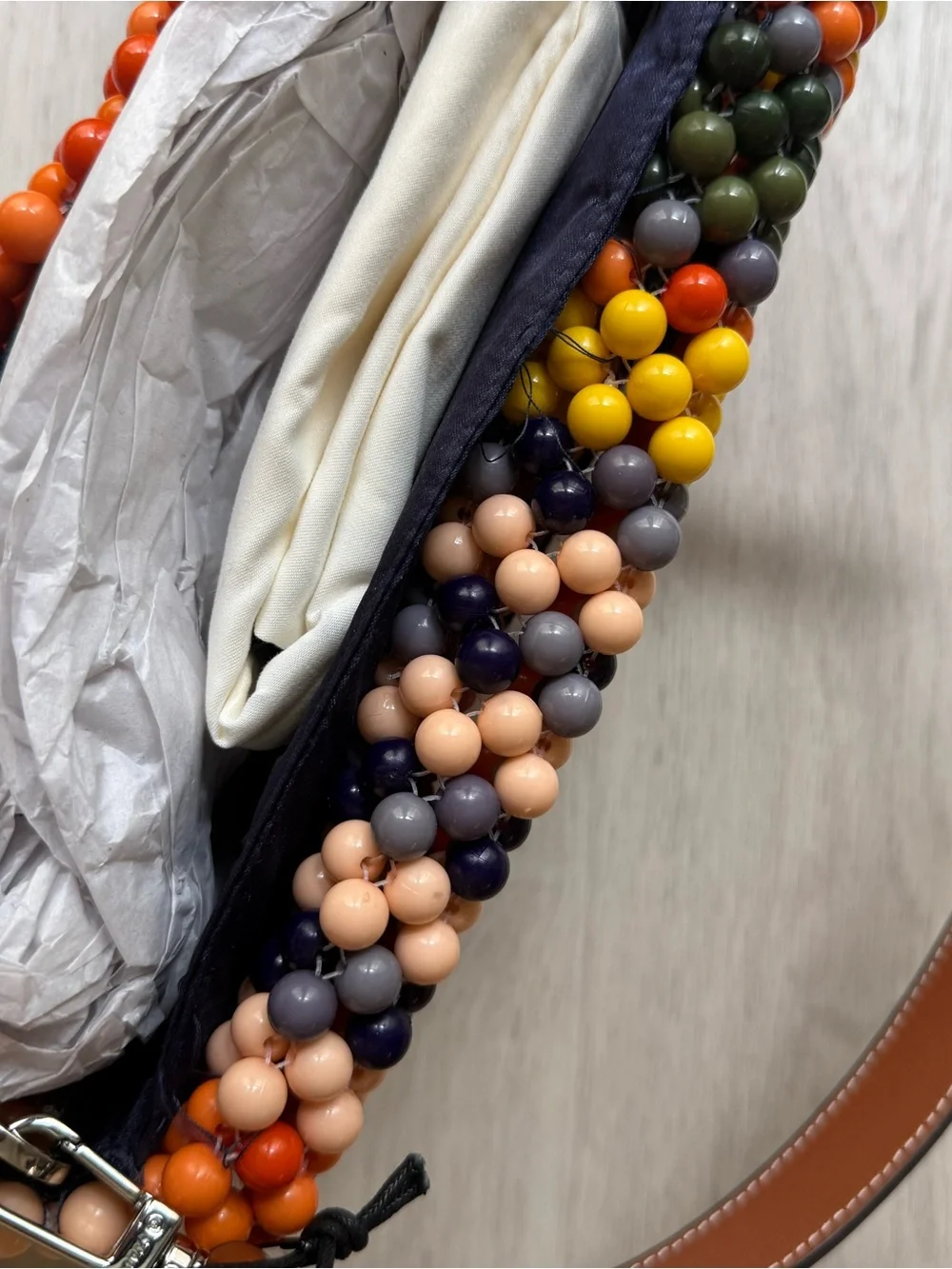 STAUD Timmy Multicolor Beaded Shoulder Bag in Orange, Pink, Yellow, Green, Navy