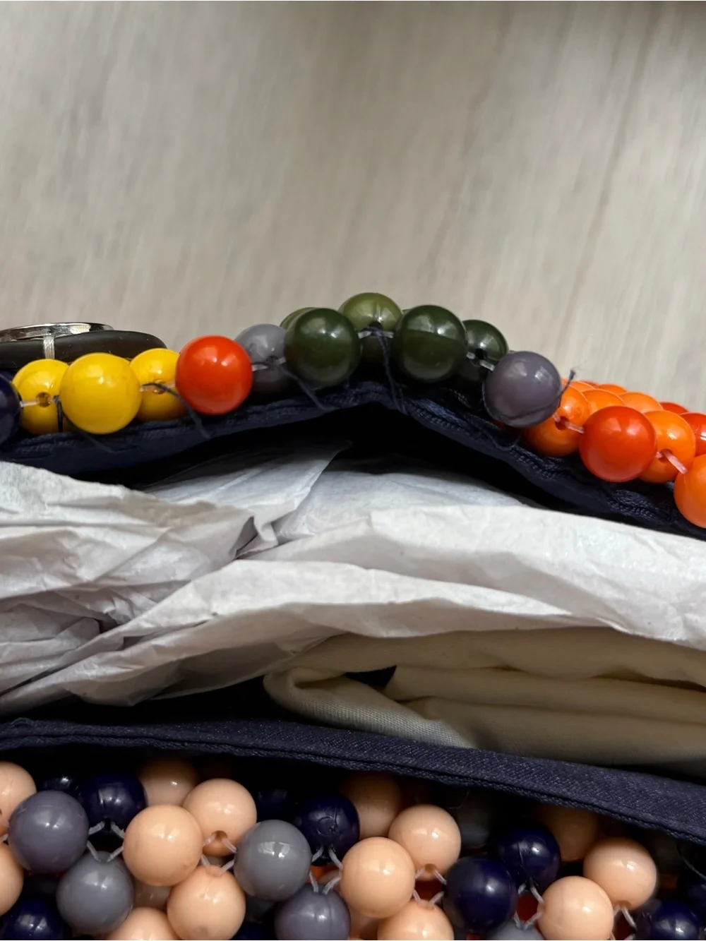 STAUD Timmy Multicolor Beaded Shoulder Bag in Orange, Pink, Yellow, Green, Navy