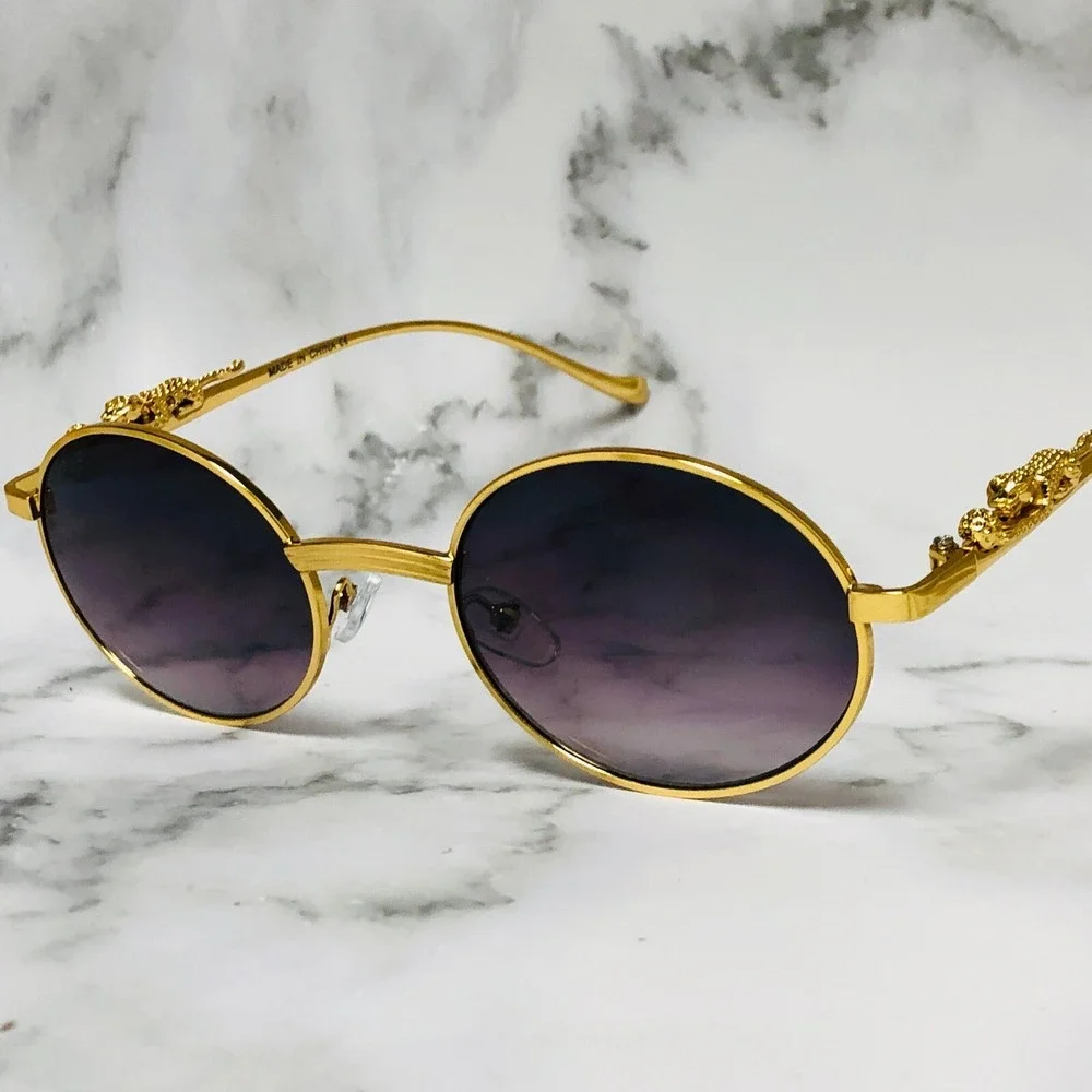 Oval Sunglasses Gold Frame Dragon Accents Fashion Shades Men Street Wear Hip Hop