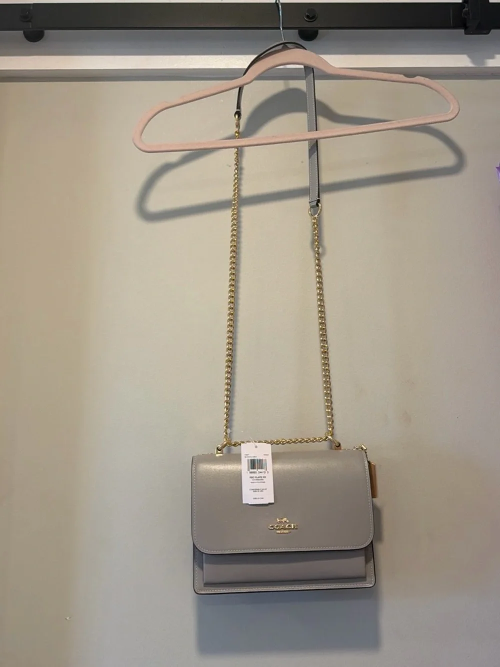 Coach Gray Pebbled Leather Crossbody with Gold Chain