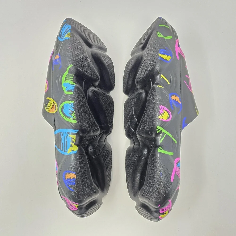 Champion Kids Hyper Slide Black Multicolor Scribble Logo Platform Sandals Size 5