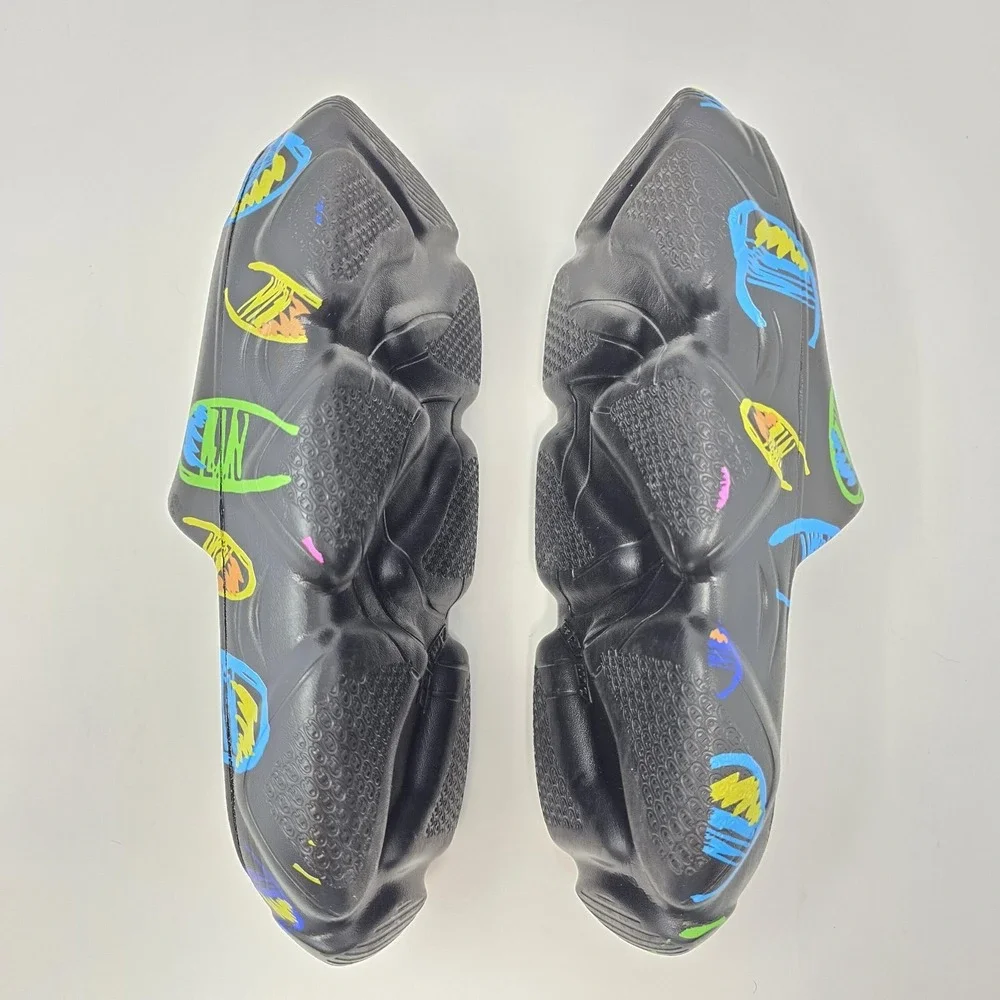 Champion Kids Hyper Slide Black Multicolor Scribble Logo Platform Sandals Size 5