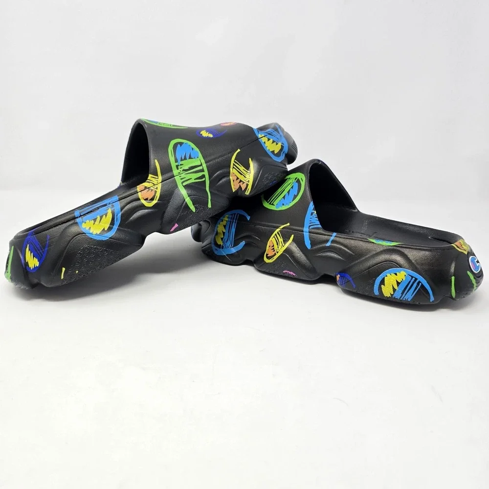 Champion Kids Hyper Slide Black Multicolor Scribble Logo Platform Sandals Size 5