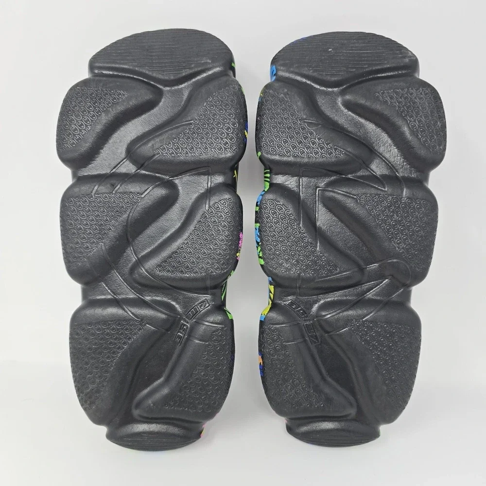 Champion Kids Hyper Slide Black Multicolor Scribble Logo Platform Sandals Size 5