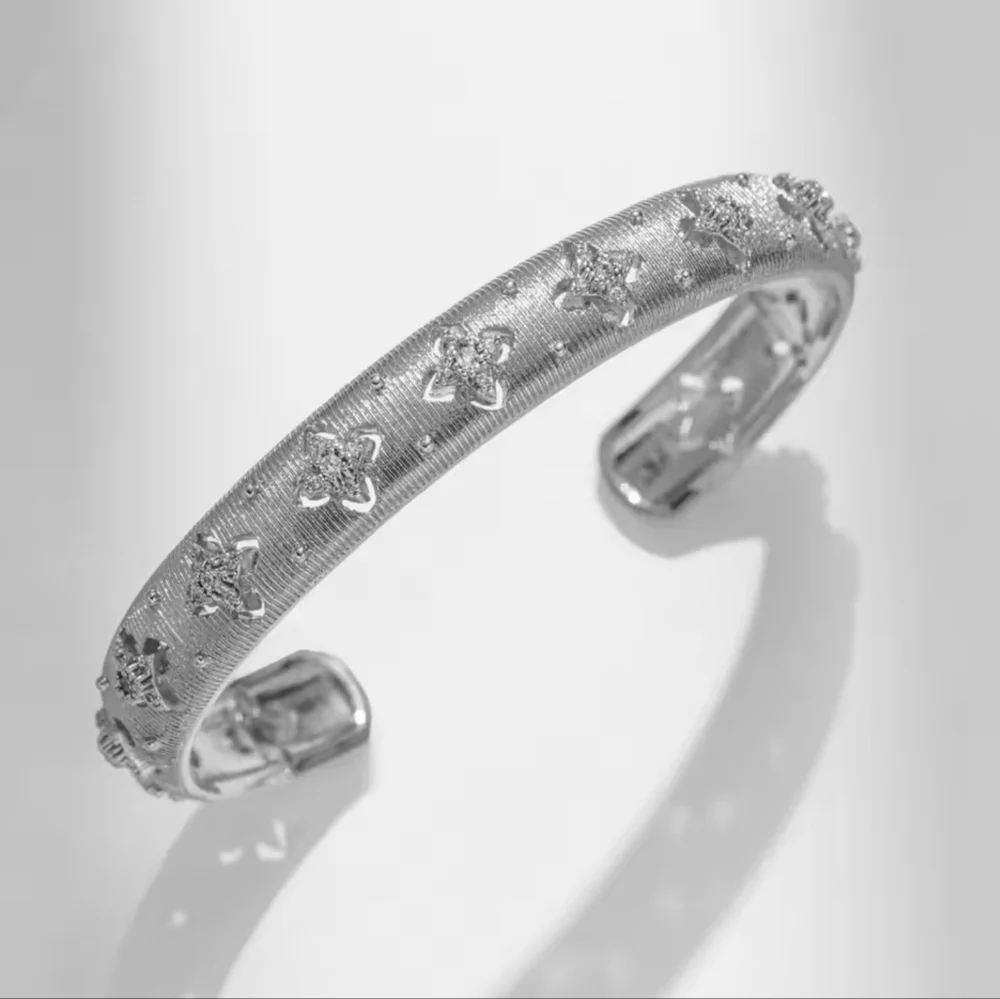 Silver  Floral Cuff Bangle For Woman