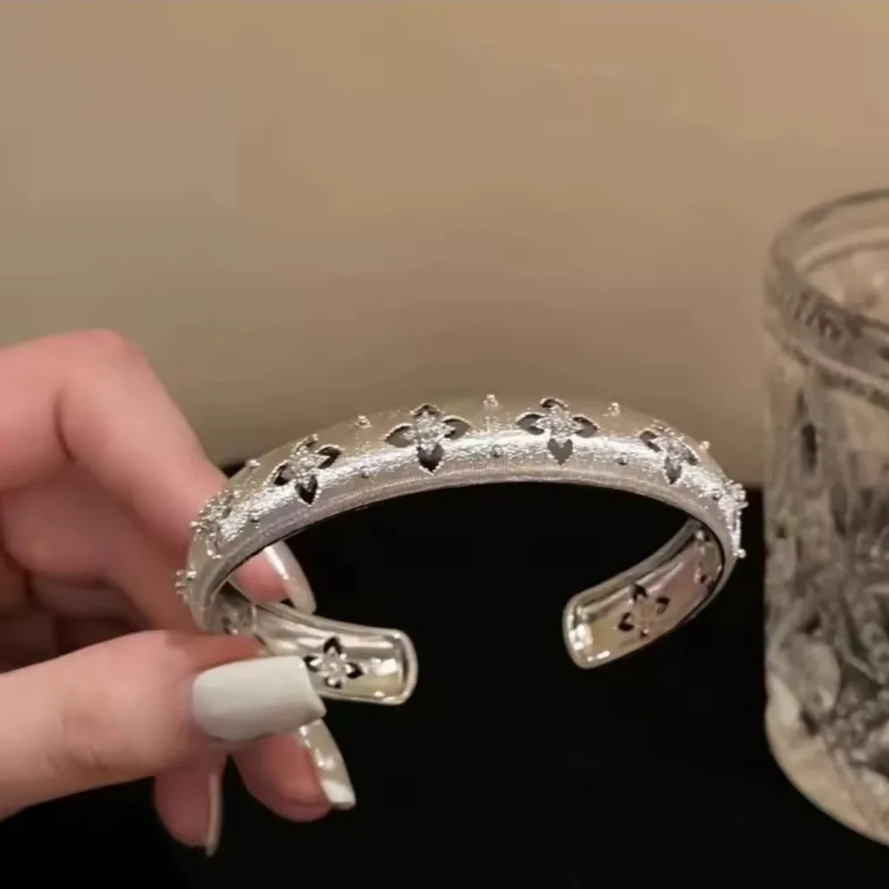 Silver  Floral Cuff Bangle For Woman