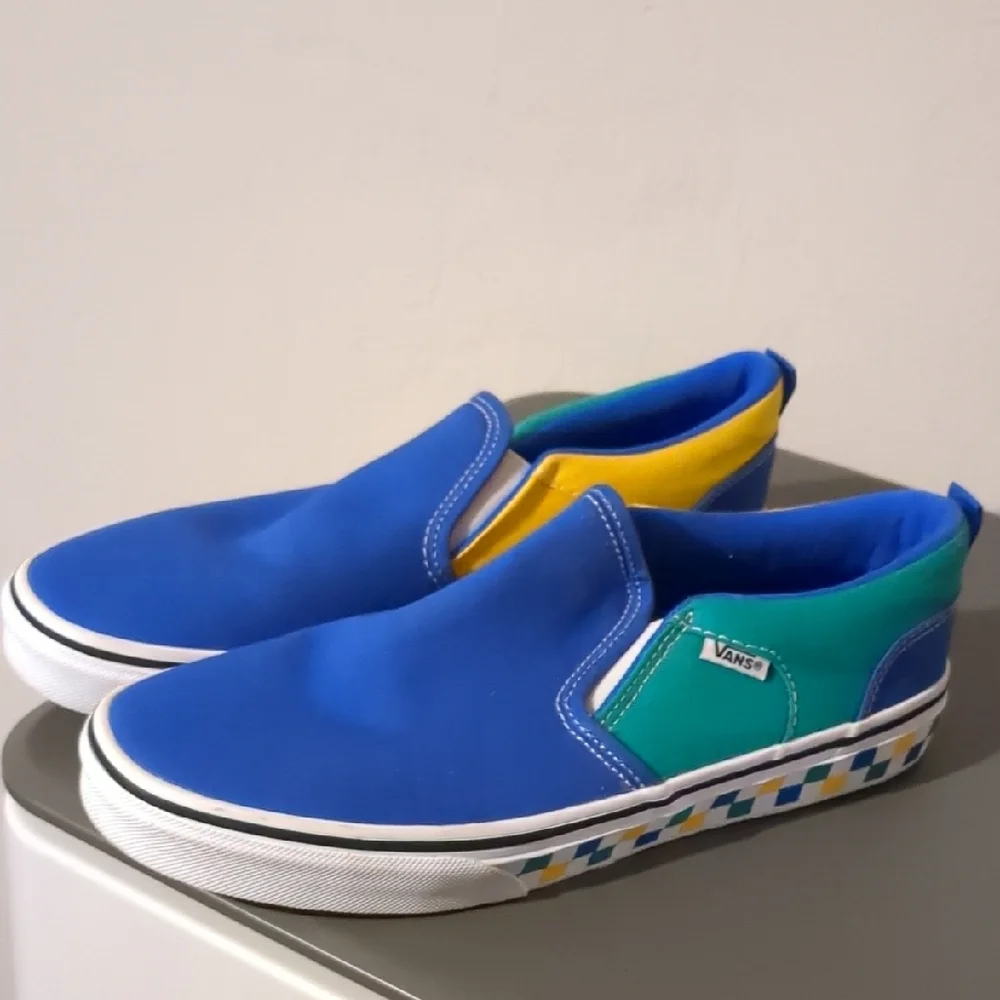Vans Kids Slip-On Sneakers Blue Green Yellow Size 7 Skate Shoes