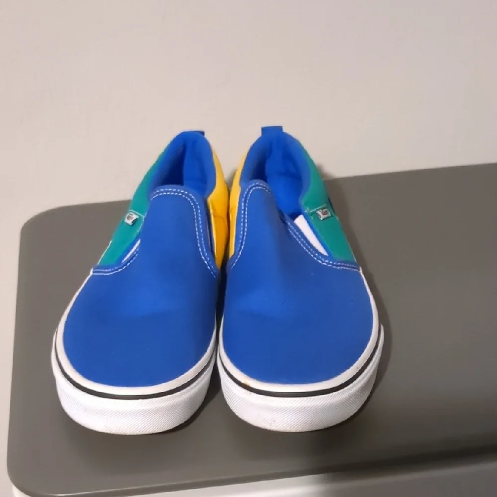 Vans Kids Slip-On Sneakers Blue Green Yellow Size 7 Skate Shoes