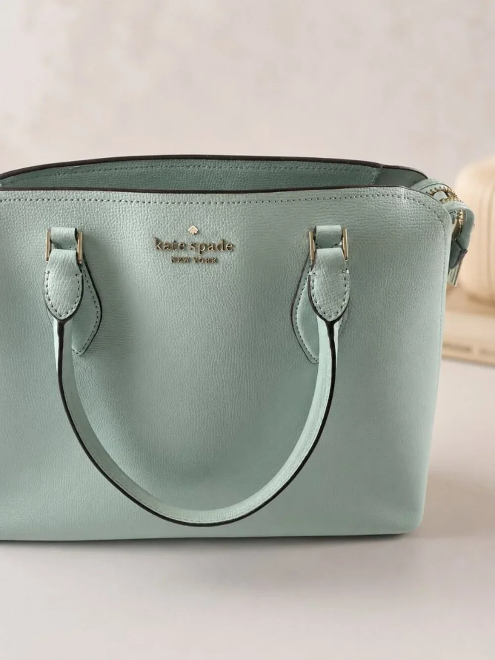 Kate Spade NY Spring Meadow Tote Bag Logo 2 Handle Purse Satchel Teal Mint Used