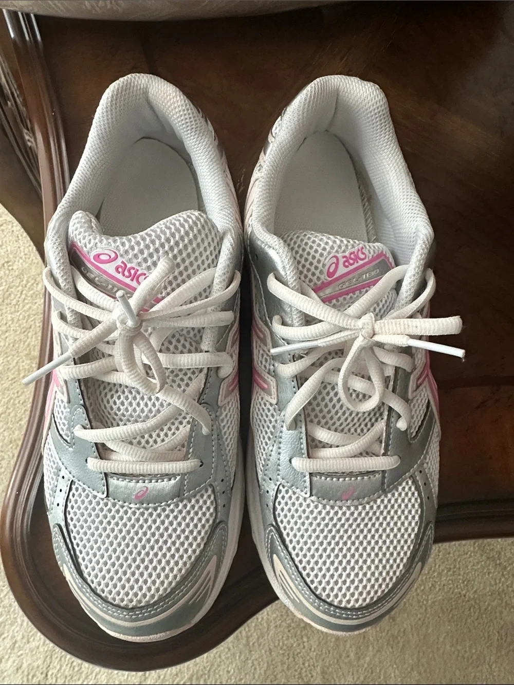 ASICS Big Kids White, Light Gray & Pink Athletic Sneakers