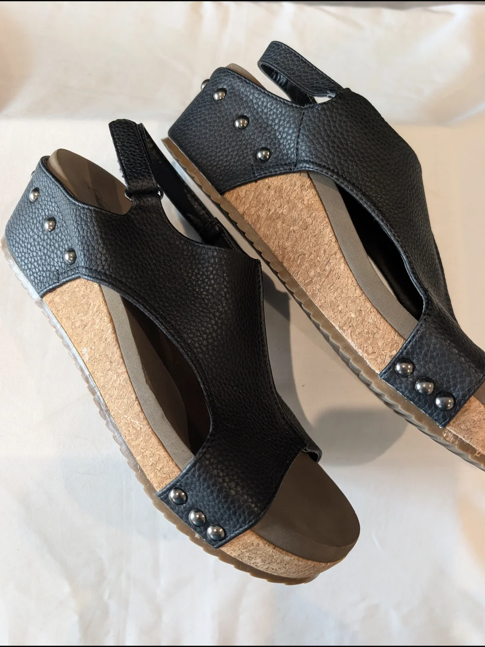 Corkys Black Textured Platform Slingback Sandals