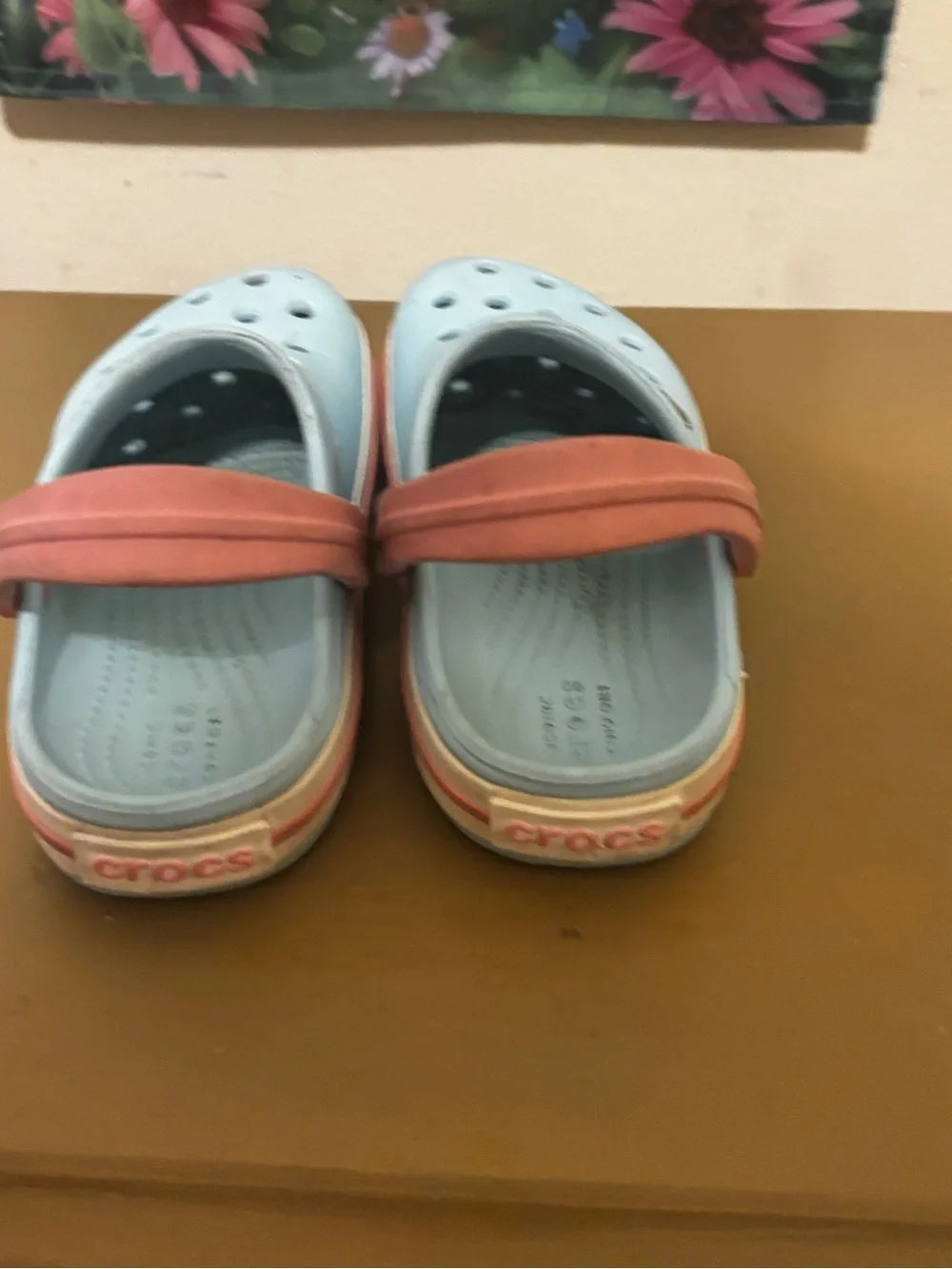 CROCS Kids Light Blue Clogs with Pink Strap