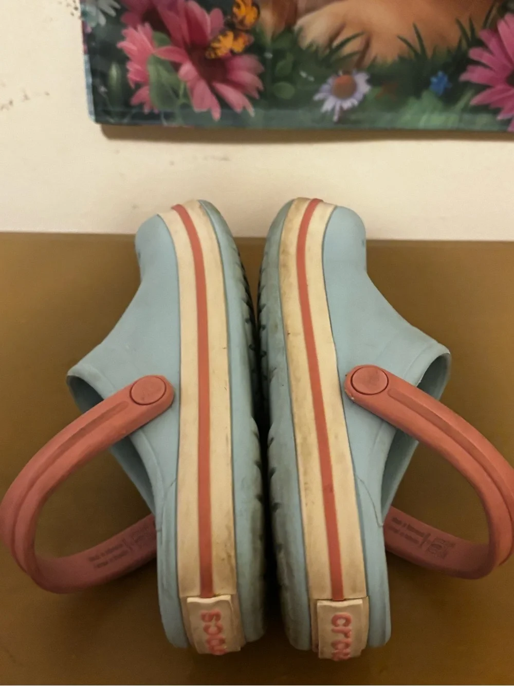 CROCS Kids Light Blue Clogs with Pink Strap