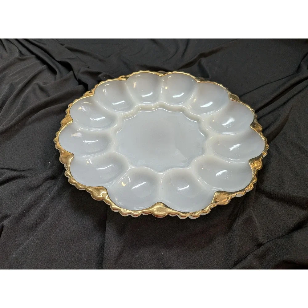 Vintage Milk Glass Anchor Hocking Fire-King Deviled Egg Plate