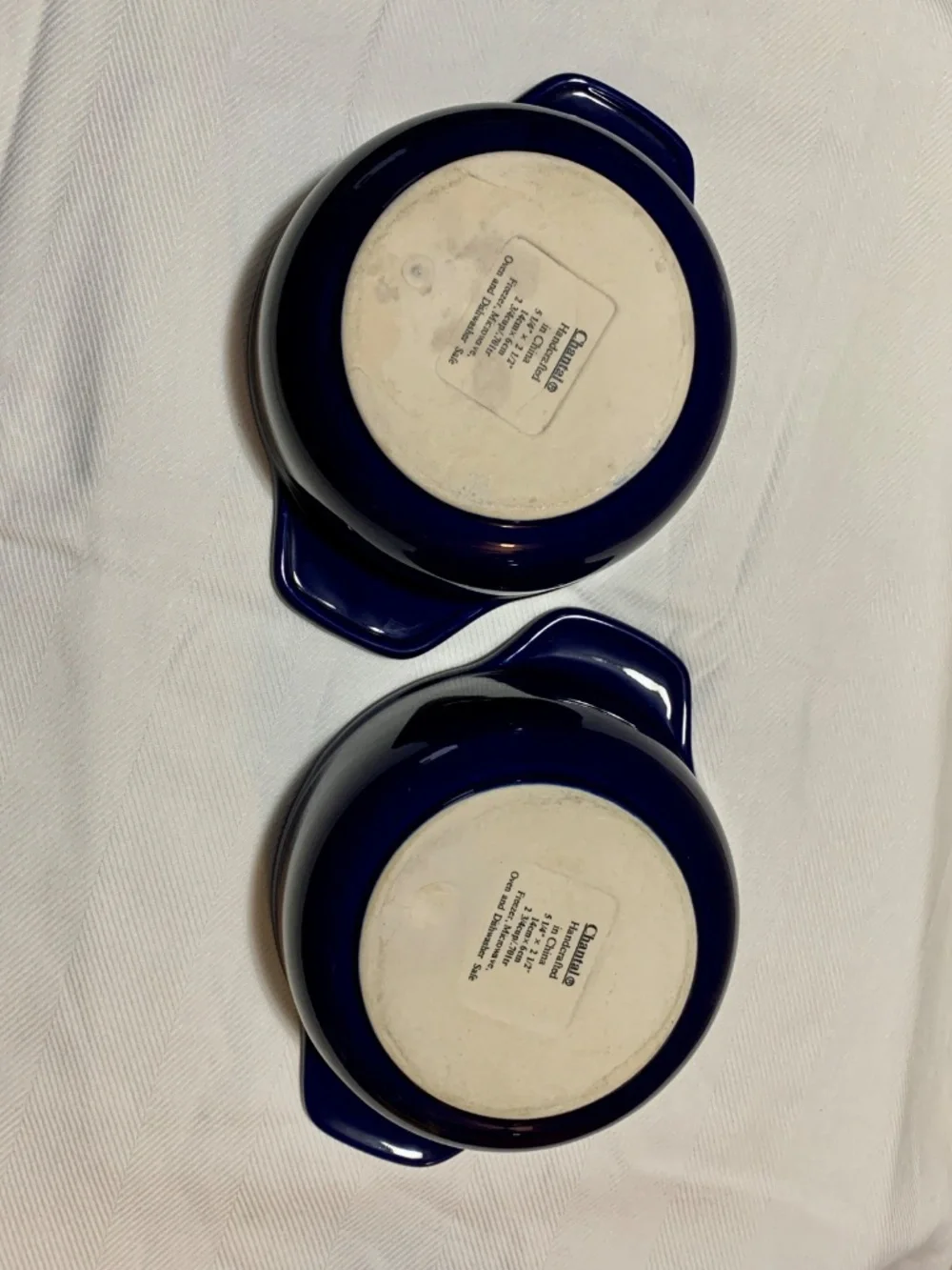 Pair of Chantal 2 3/4 cup Cobalt Blue Baking Dish Bowls With Handles