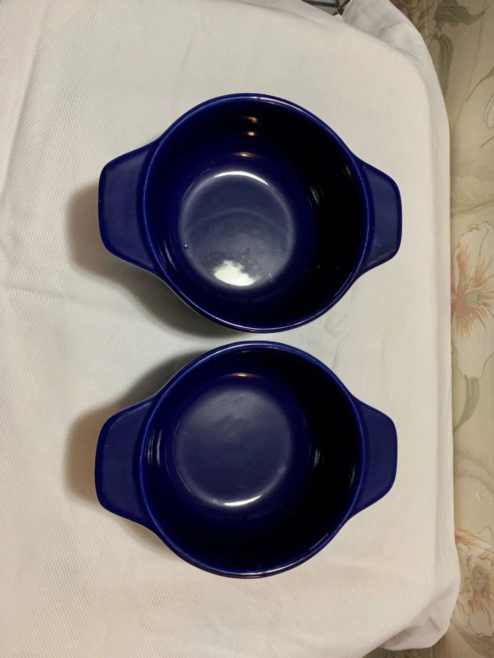 Pair of Chantal 2 3/4 cup Cobalt Blue Baking Dish Bowls With Handles