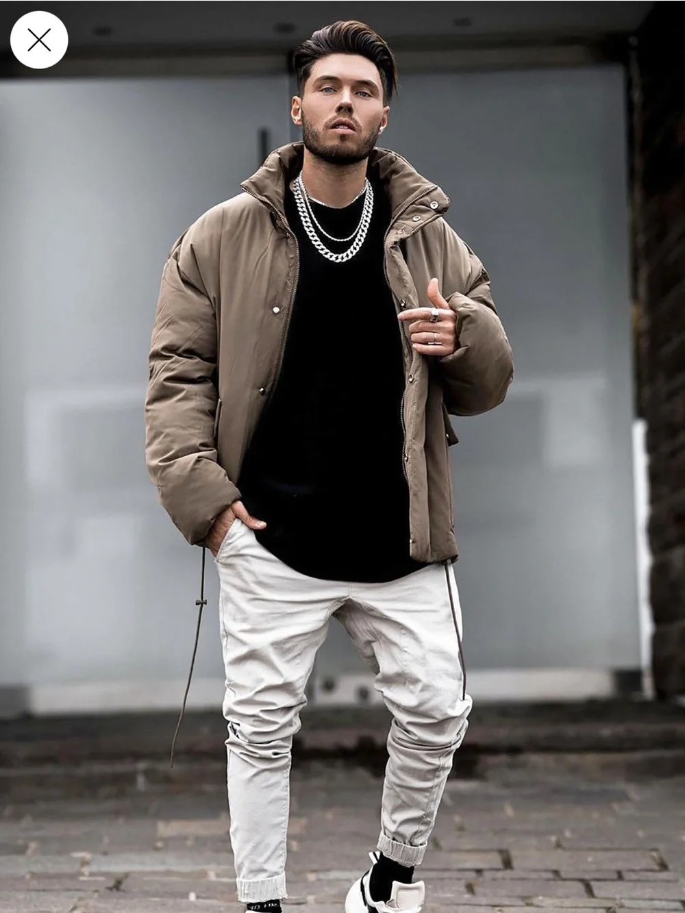 Fashion Nova Men's Taupe Puffer Jacket - Warm Neutral Outerwear
