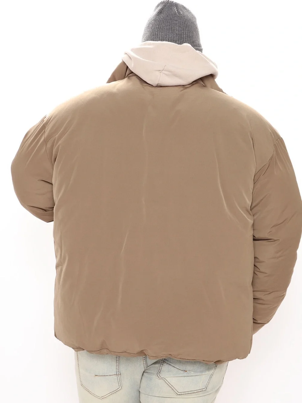 Fashion Nova Men's Taupe Puffer Jacket - Warm Neutral Outerwear