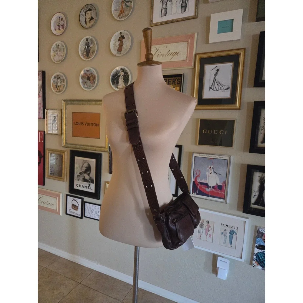 Free People We The Free Camden Leather Crossbody Bag Brown Grommet Strap NEW