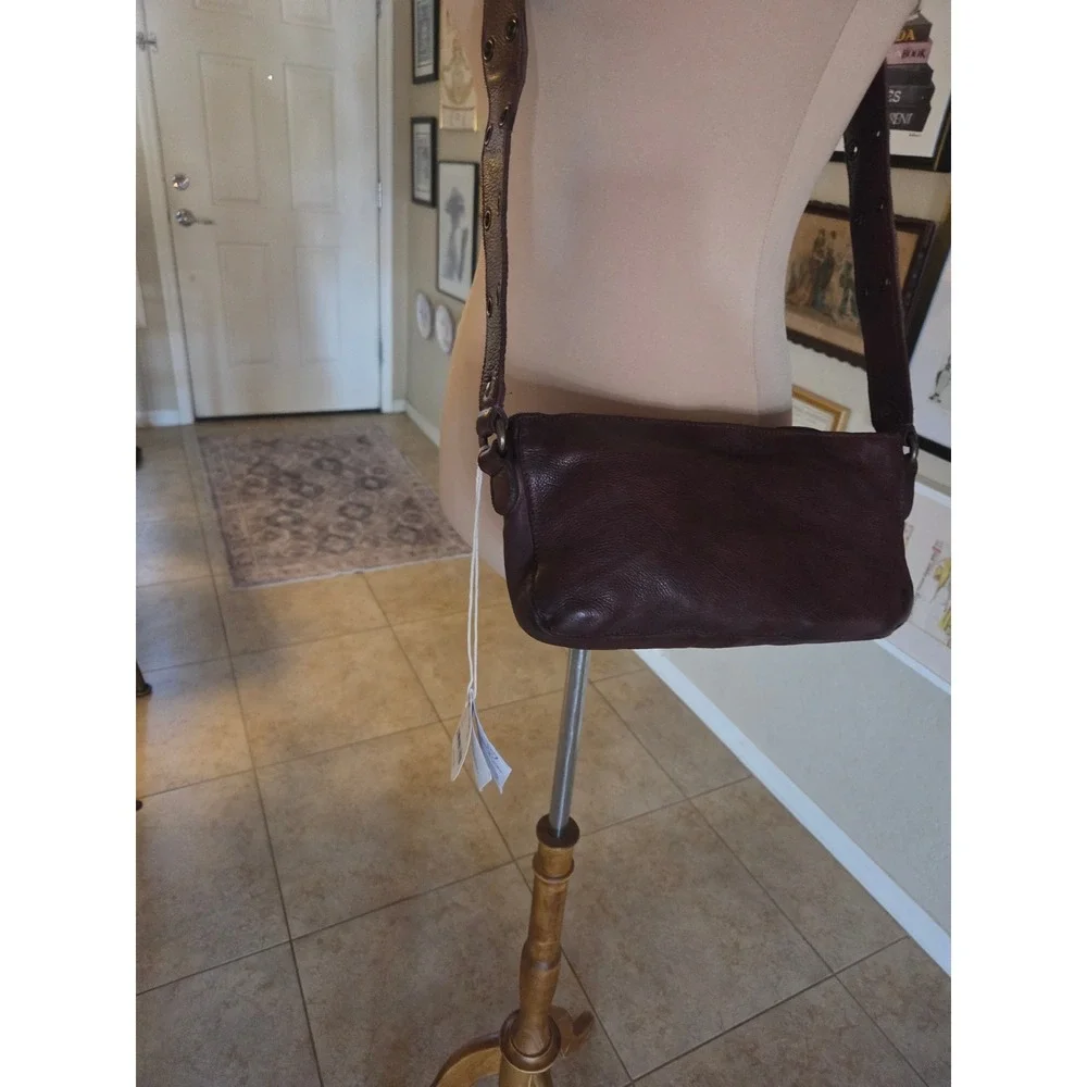 Free People We The Free Camden Leather Crossbody Bag Brown Grommet Strap NEW