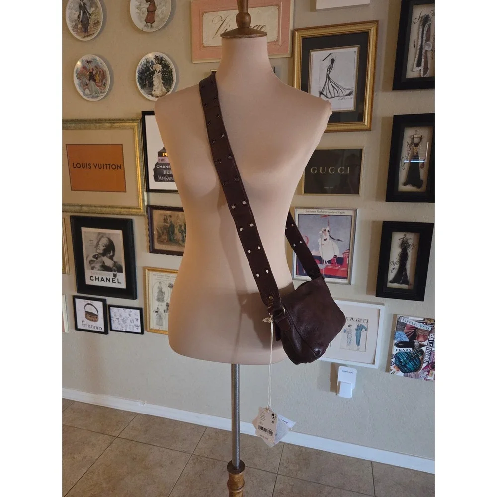 Free People We The Free Camden Leather Crossbody Bag Brown Grommet Strap NEW