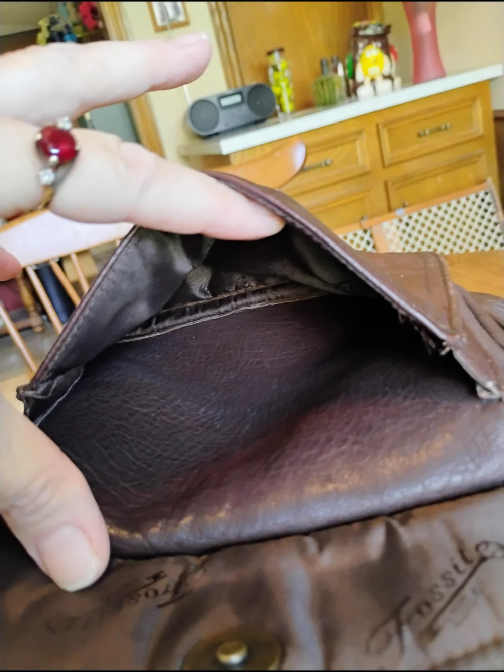 Fossil Dark Brown Pebble Grain Leather Drawstring Flap Bucket Backpack / Purse