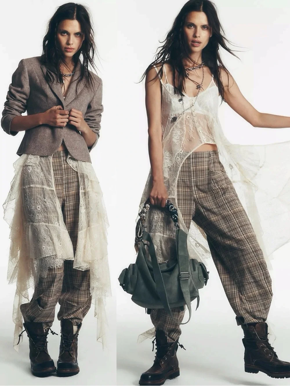 Free People Grunge 90s Bohemian Nice Choice Plaid Pull On Barrel Pants Large NWT