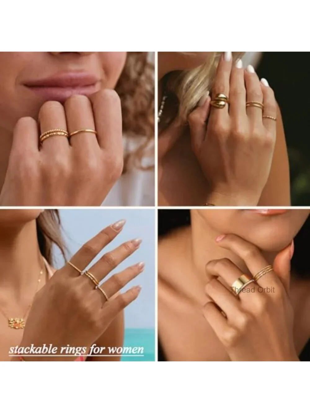 Dainty 14K Gold Plated Stackable CZ Wedding Band Ring Set, Non Tarnish