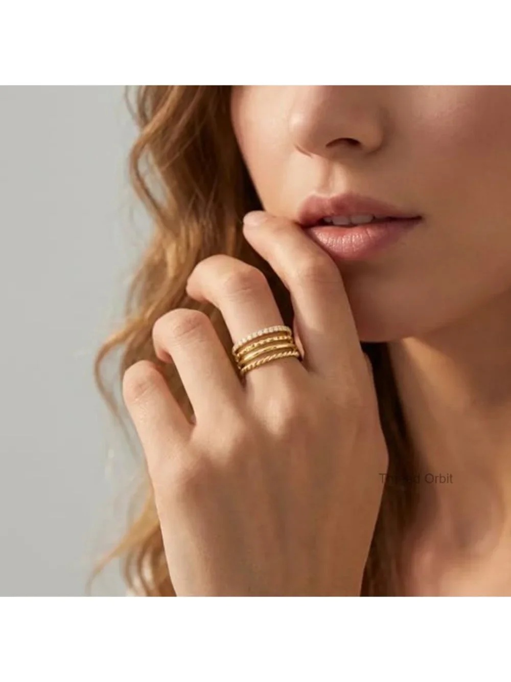 Dainty 14K Gold Plated Stackable CZ Wedding Band Ring Set, Non Tarnish