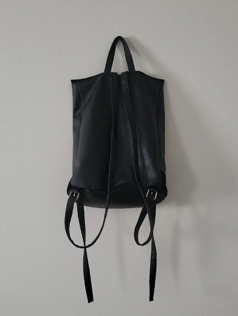 Black Faux Leather and Suede Fold-Over Backpack