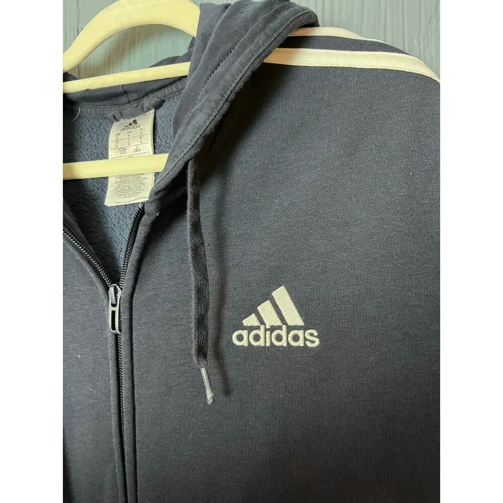 Adidas Men’s Full Zip Hoodie Large Three Stripes GK9053 Athleisure Performance