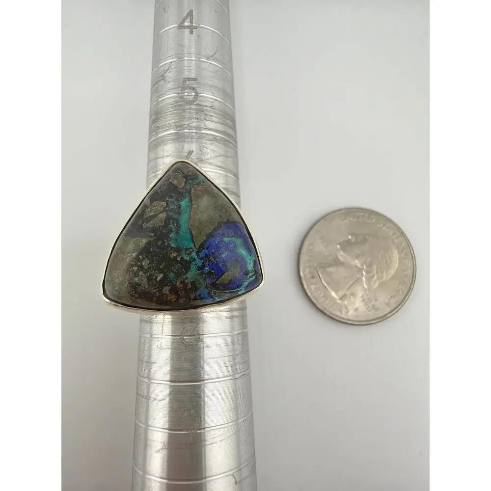 Triangular Azurite Teardrop 925 Sterling Silver Cocktail Ring Size 8