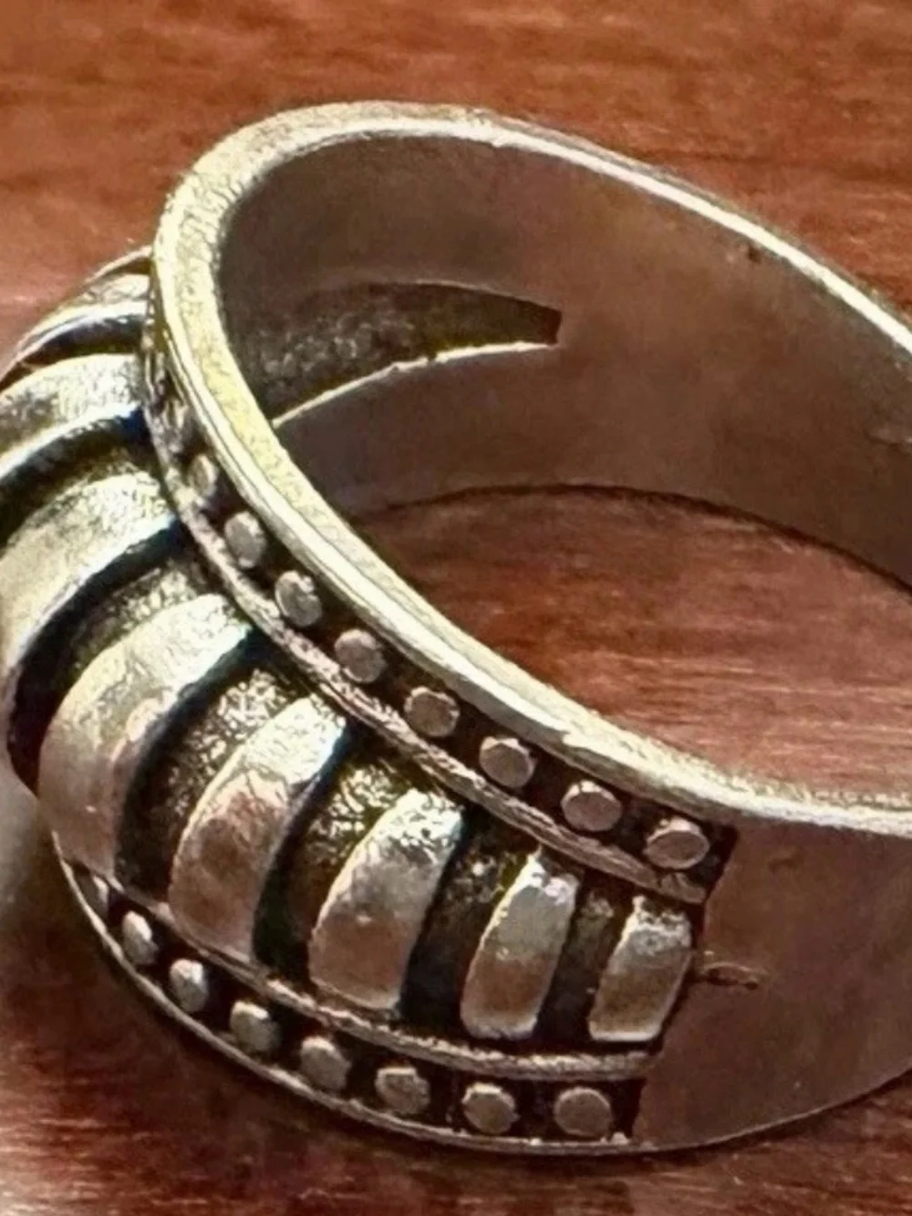 Adjustable Silver Textured Dome Ring w/ Bubble Enhancements