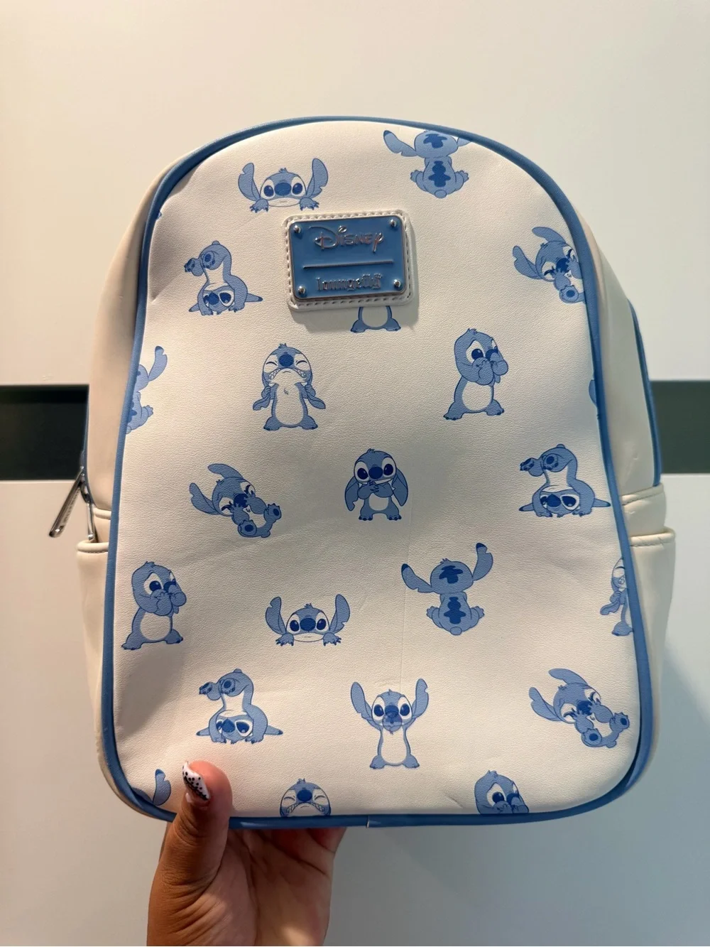 Loungefly White and Blue Stitch Pattern Kids Mini Backpack