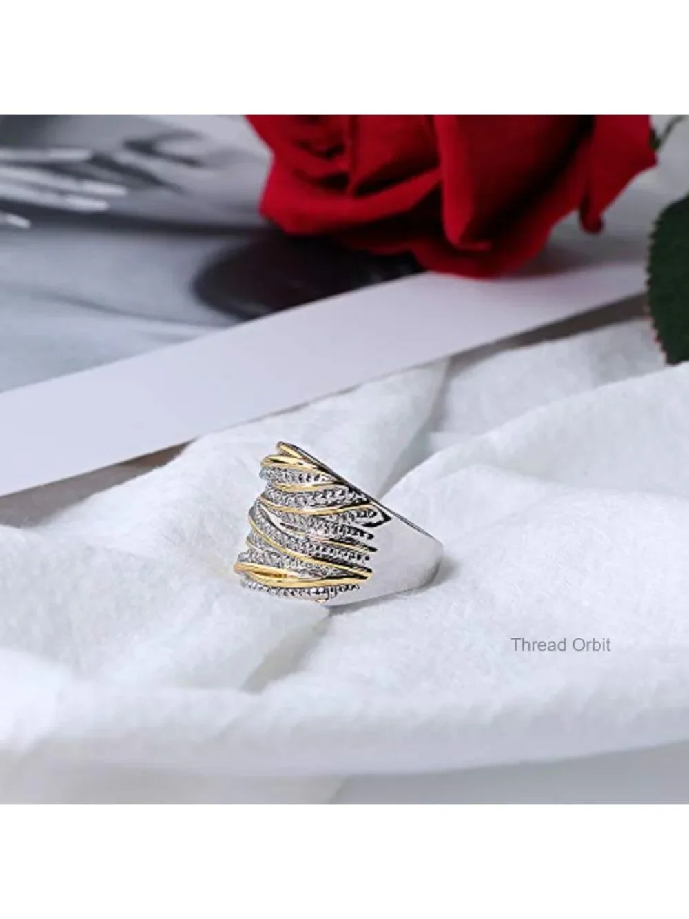 Wide Interwoven Statement Ring Copper Bands Women 14K Look