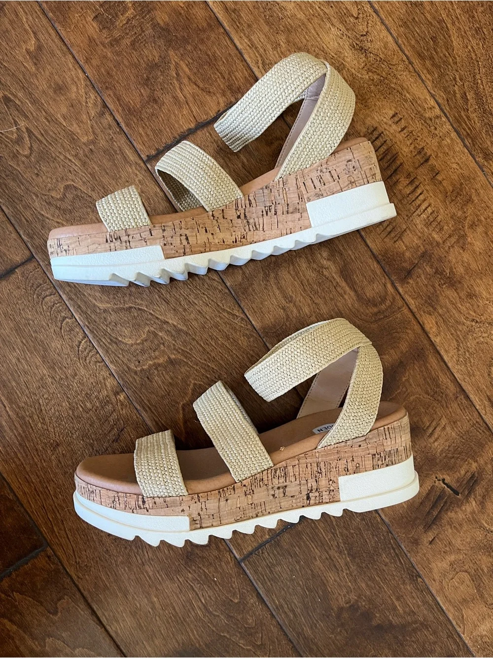 Steve Madden Tan Woven Cork Platform Sandals Size 10