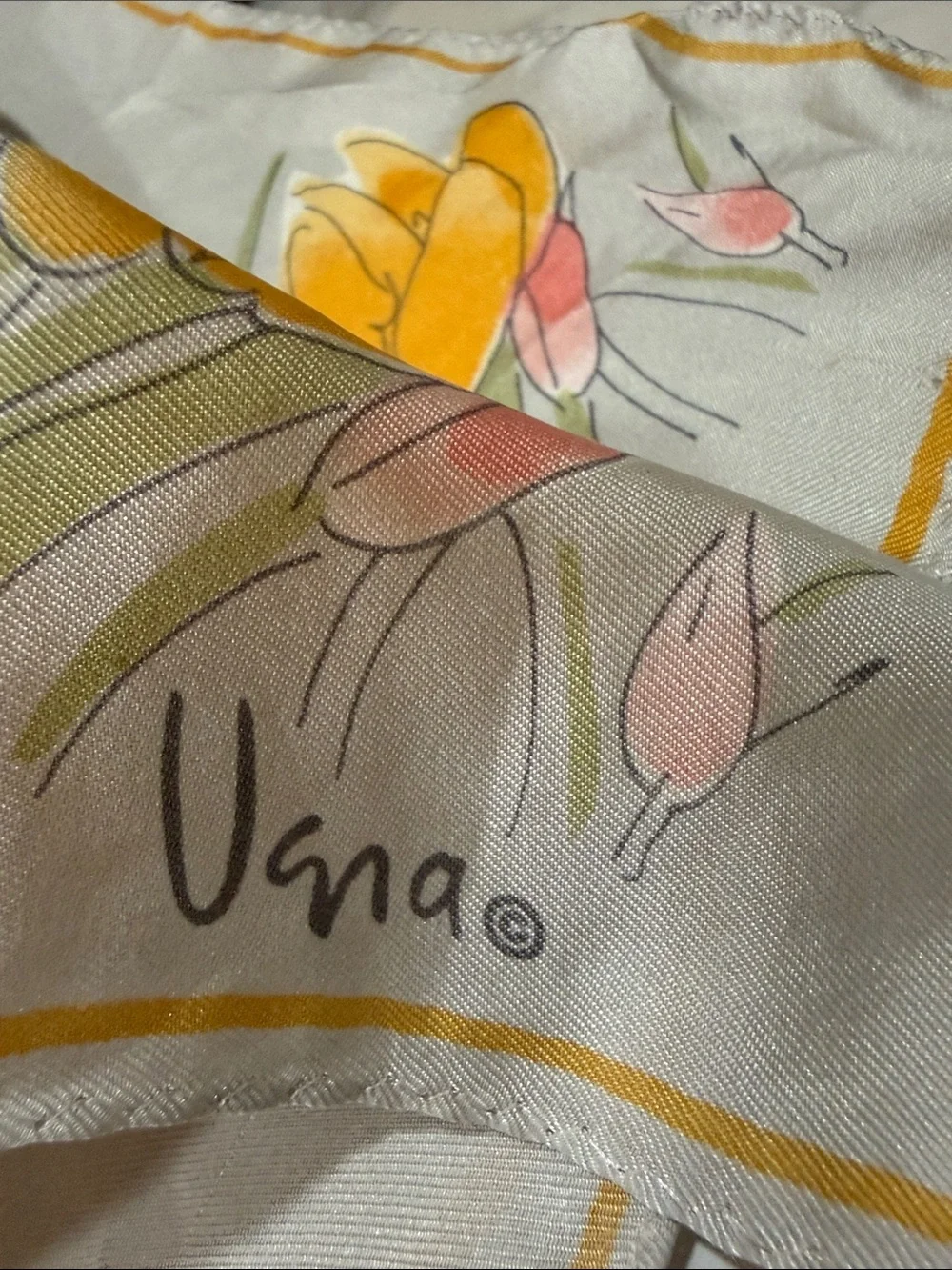 Vintage Vera Floral Silk Scarf with Yellow Pink Tulips 🌷 & white Daisies