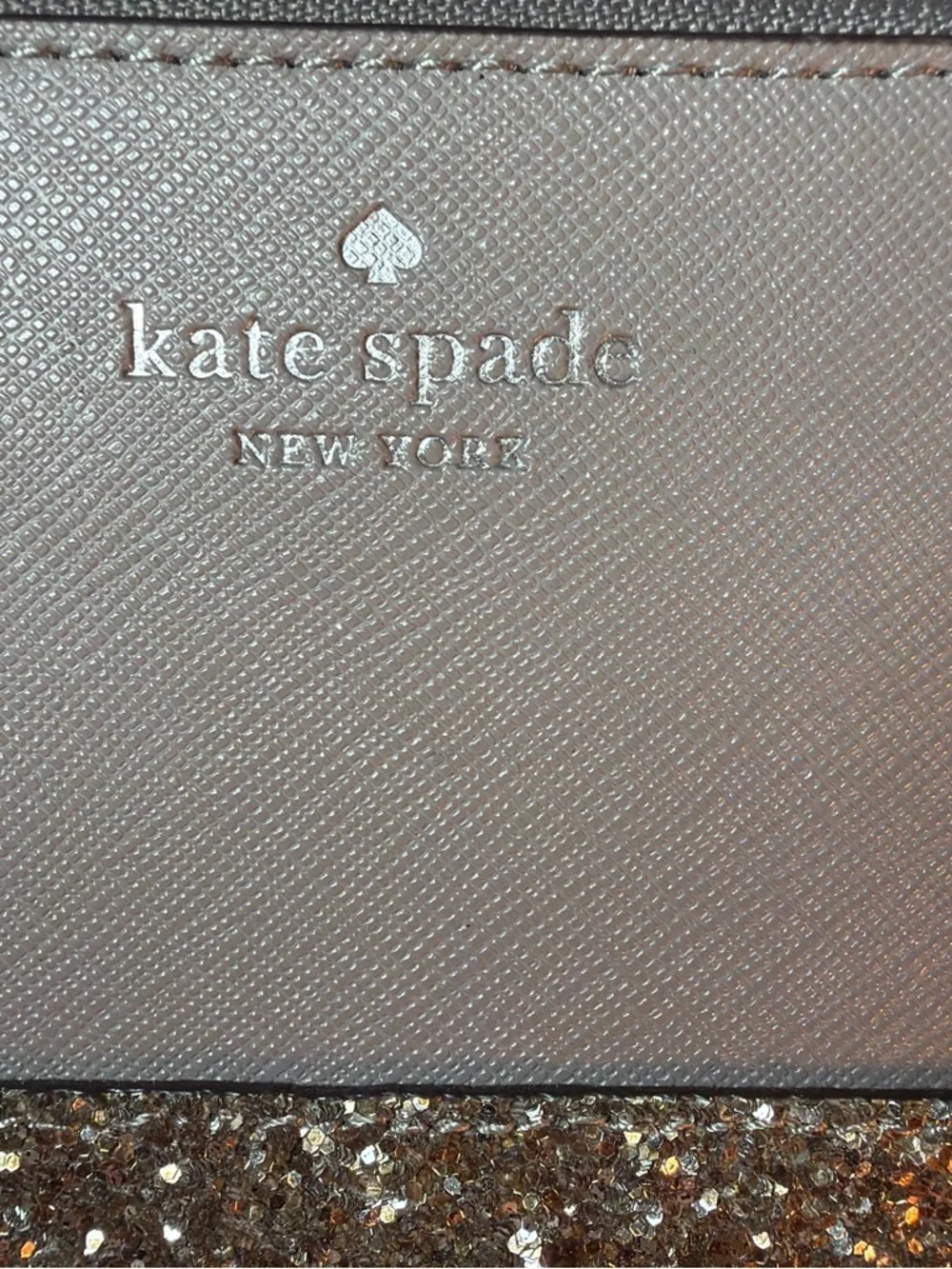 Kate Spade Glitter Zip Around Wallet Taupe Brown Leather Wristlet Clutch