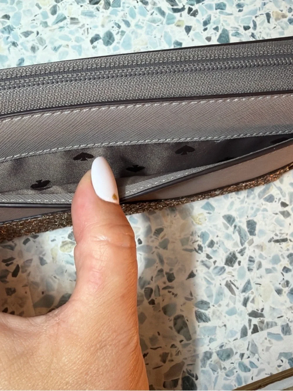 Kate Spade Glitter Zip Around Wallet Taupe Brown Leather Wristlet Clutch