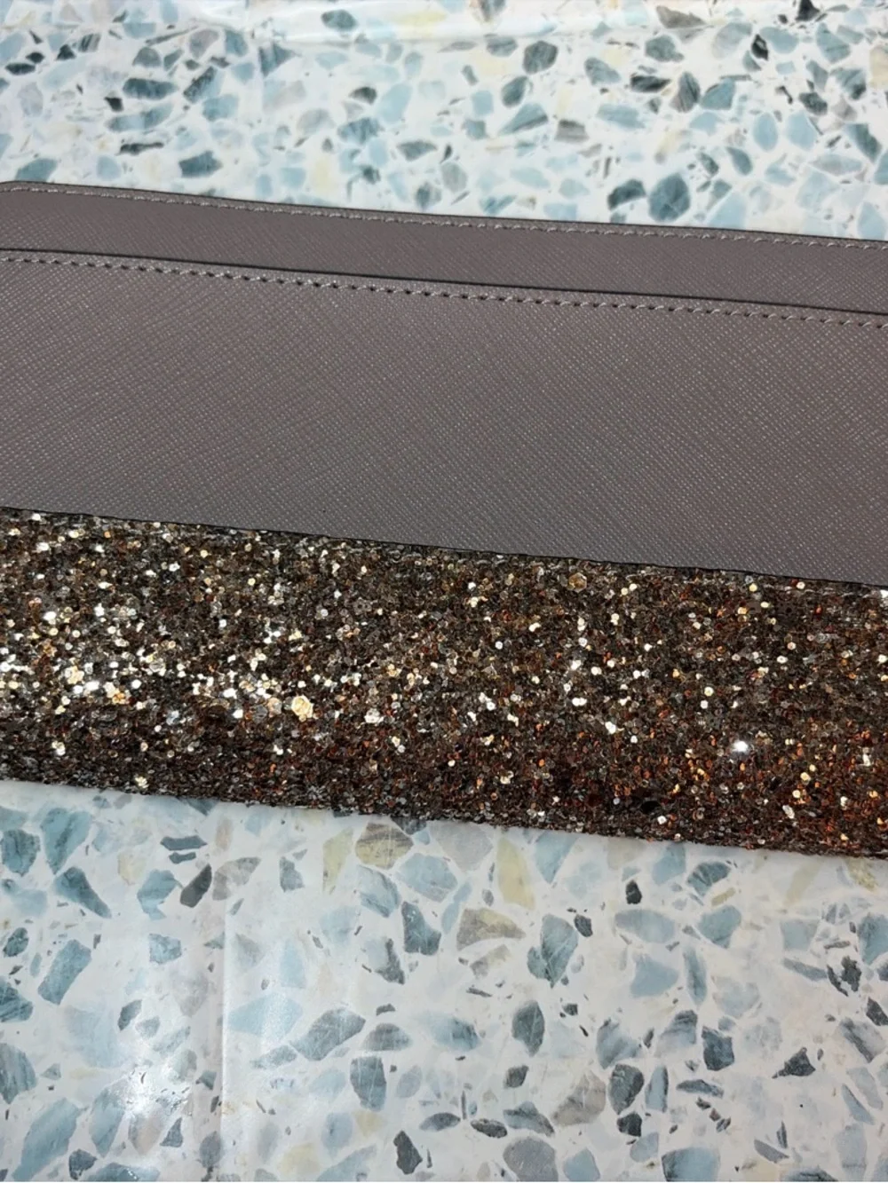 Kate Spade Glitter Zip Around Wallet Taupe Brown Leather Wristlet Clutch