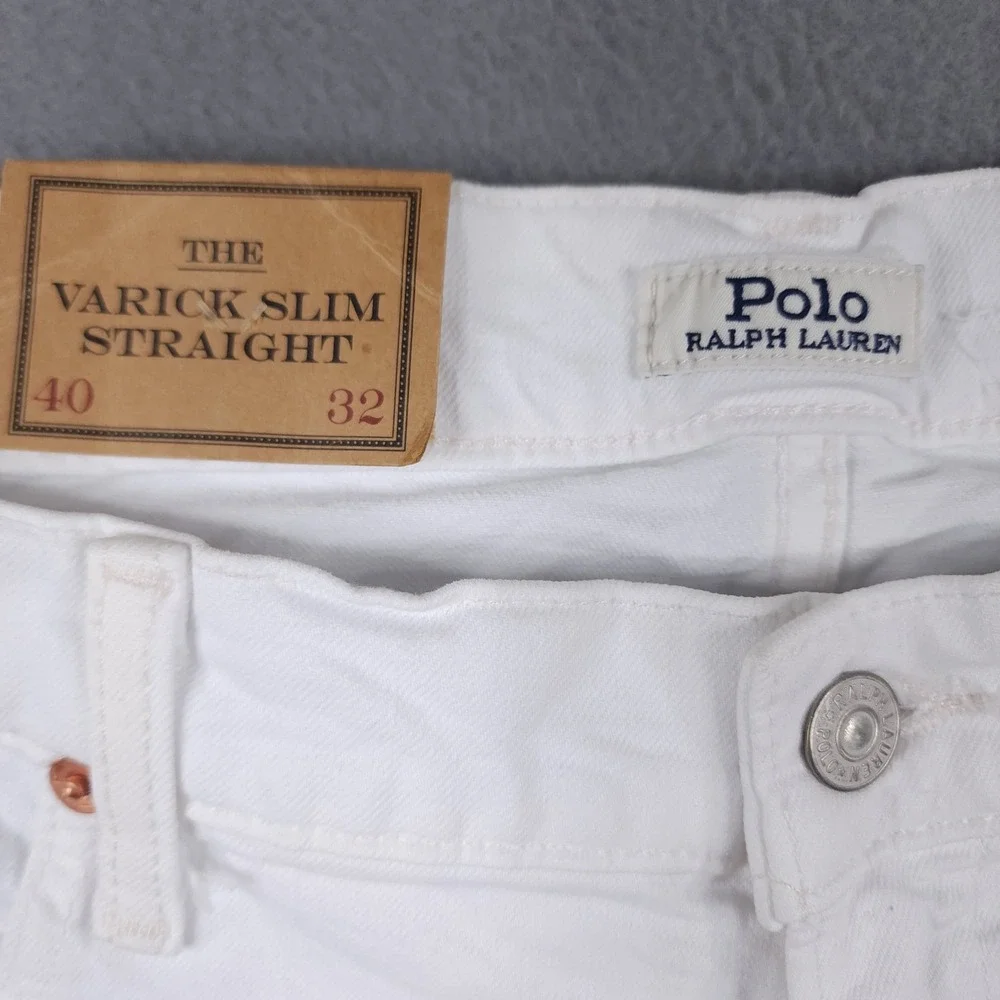 Polo Ralph Lauren Varick Slim Straight White Garment Dyed Stretch Jean Men 40x32