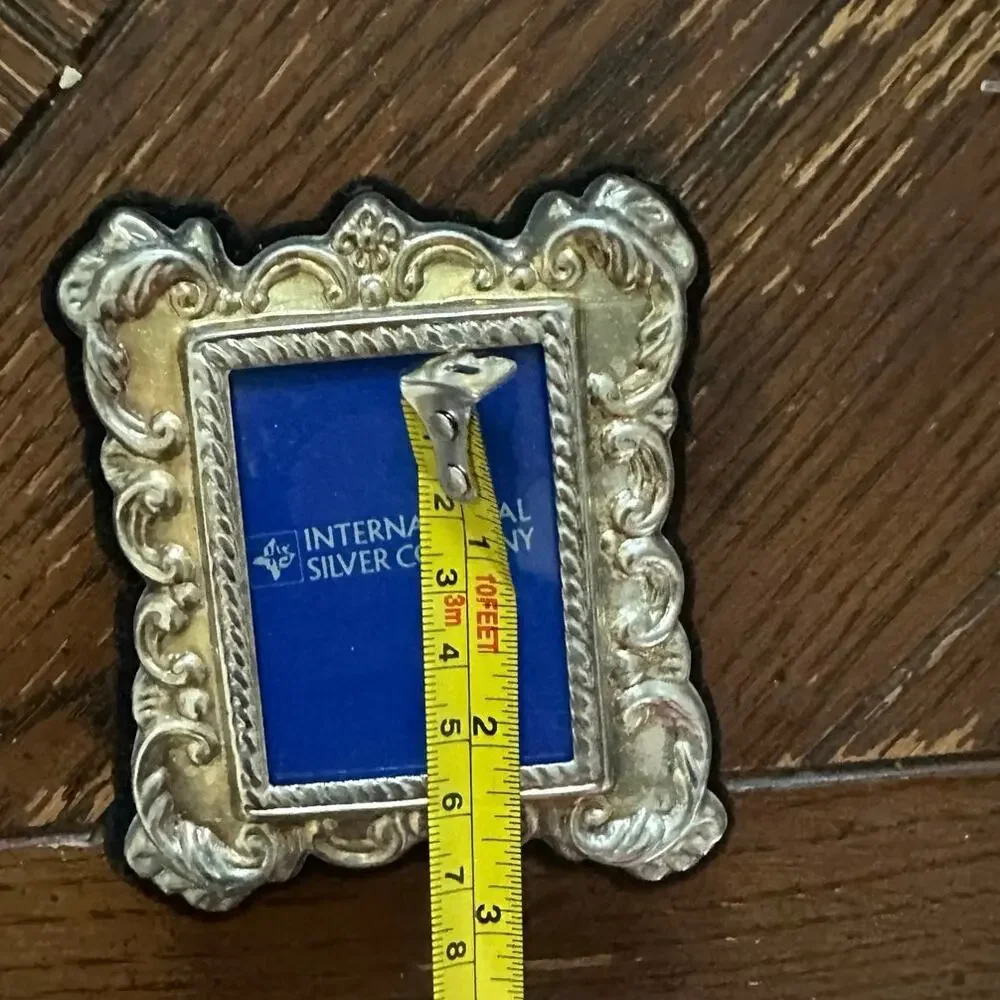 Mini ornate silver plated frame antique vintage baroque scrolling Victorian 2x3