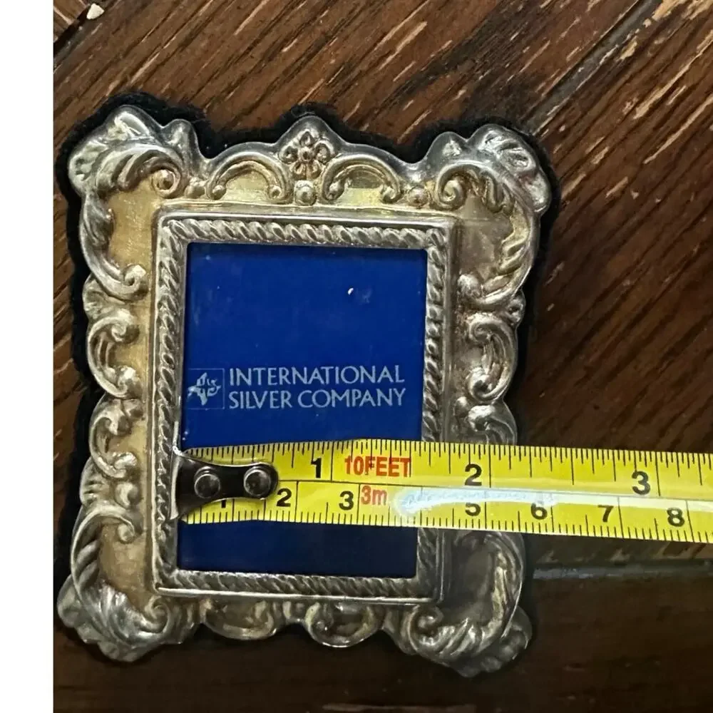 Mini ornate silver plated frame antique vintage baroque scrolling Victorian 2x3
