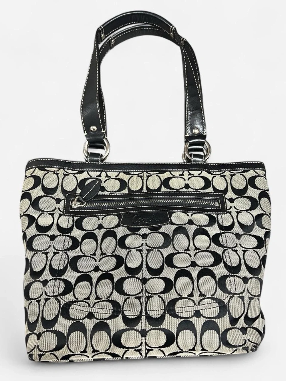 Coach Penelope Signature Lunch Tote Handbag Black and Grey Canvas
