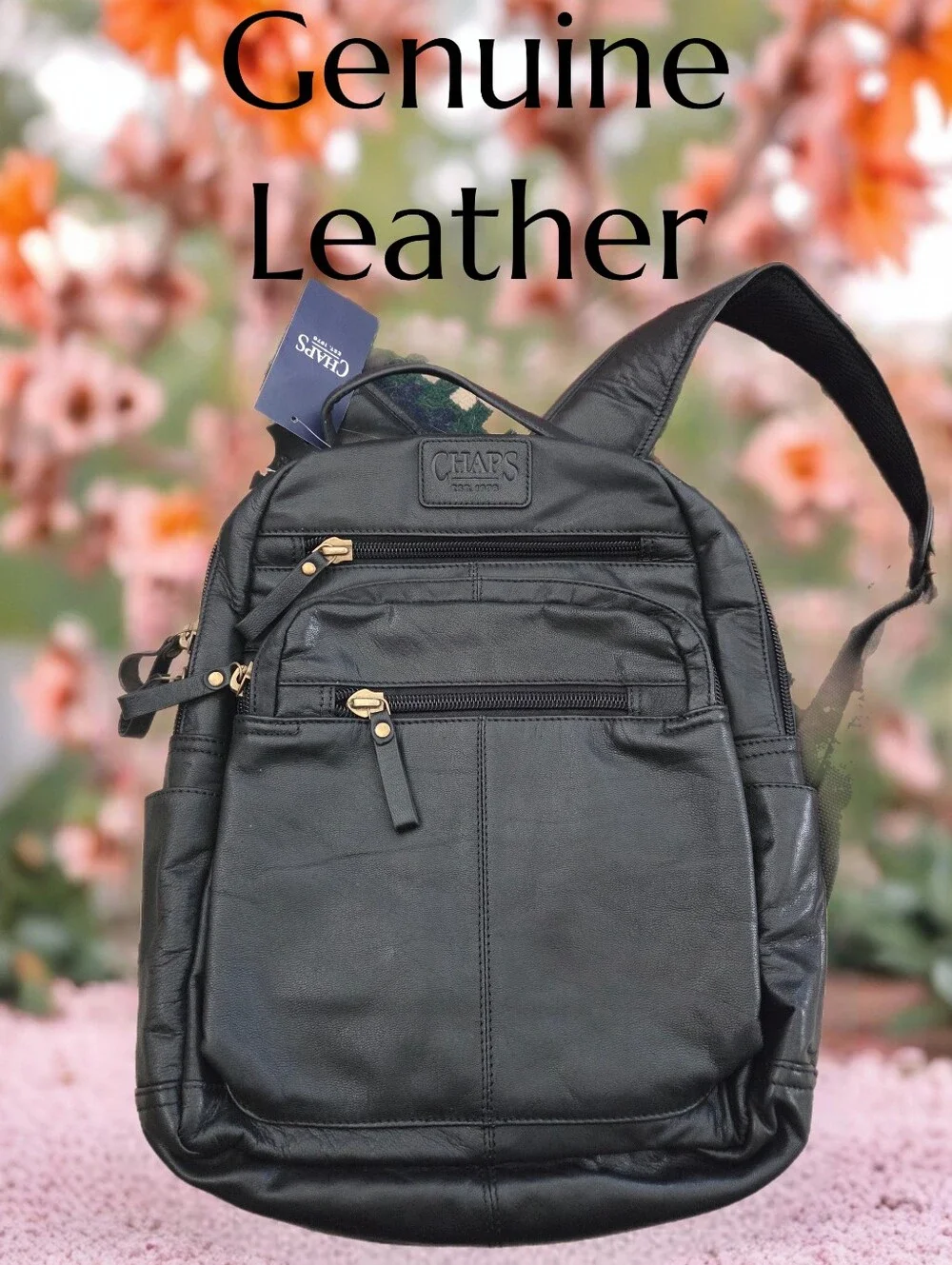 New Chaps genune leather backpack bag great for laptop
