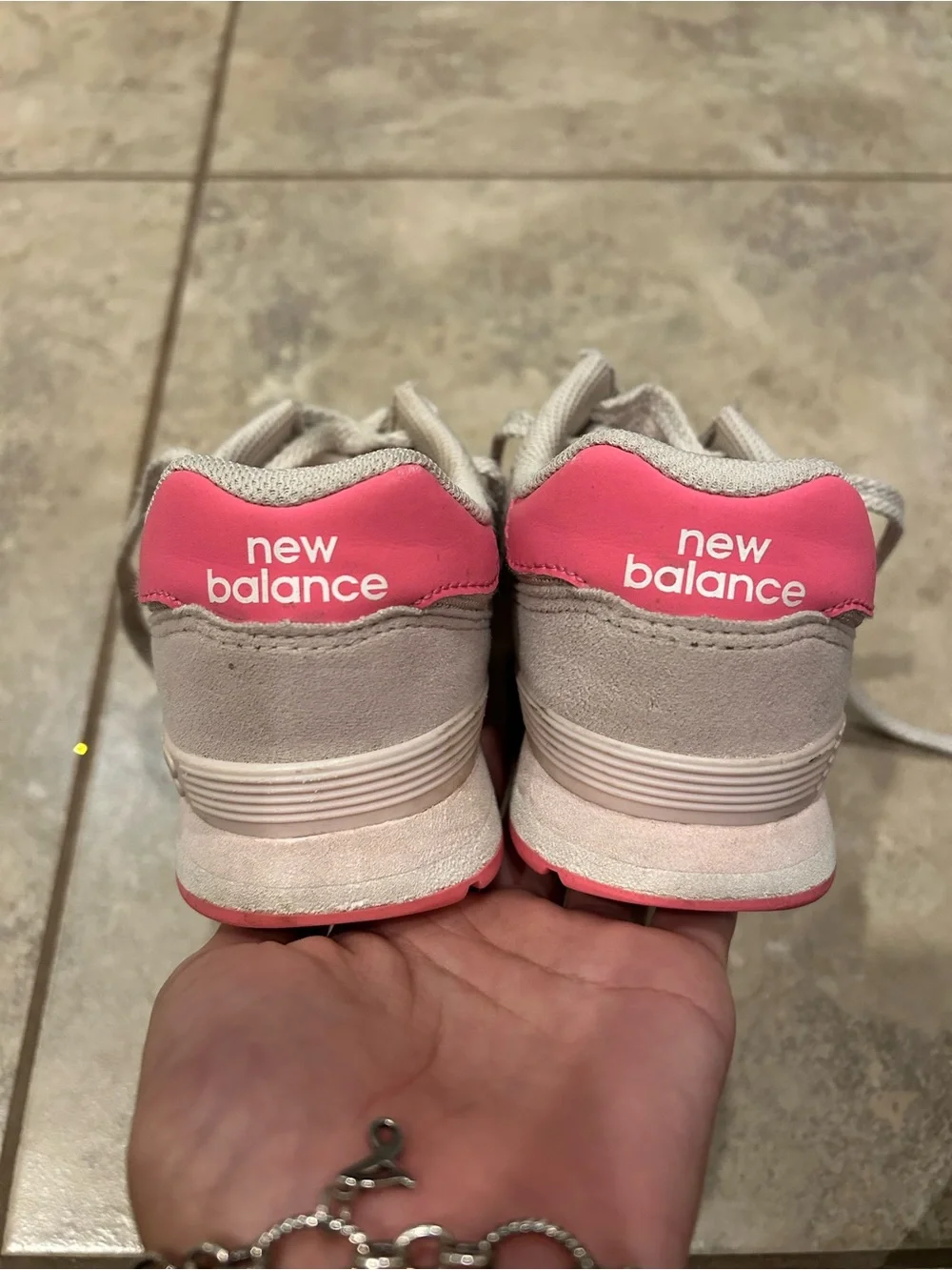 New Balance Girls' Pink and Light Gray Suede & Mesh Sneakers