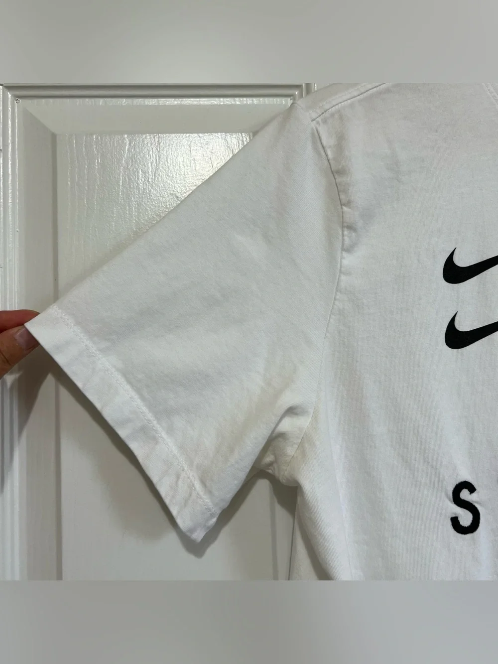 Nike Sportswear Dual Swoosh Pack White Cotton Tee Black Logo Men's Large